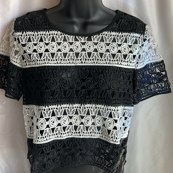 Jealous Tomato Stripped Crochet Cropped Top Size Small - Picture 4 of 11